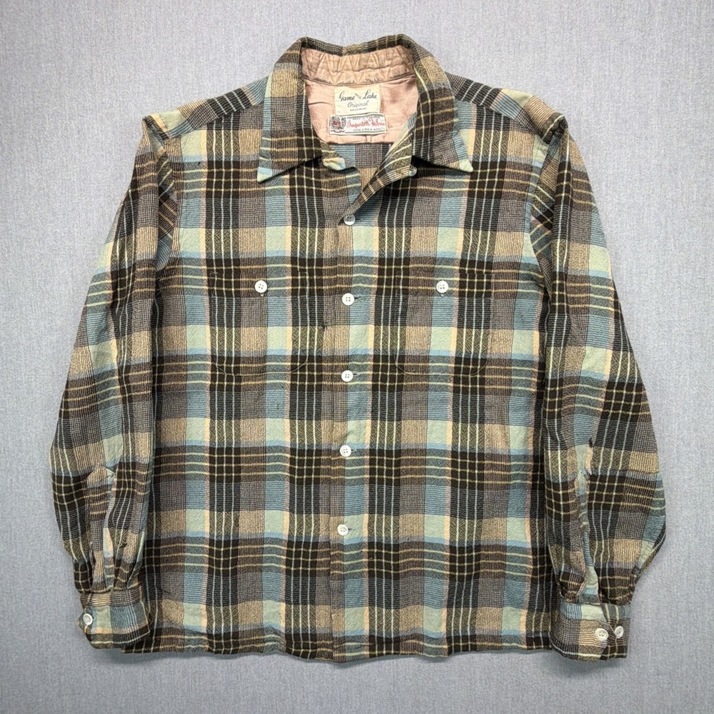 Vintage 50s 60s‎ Game And Lake Wool Flannel Plaid Brown Men's Medium / Large